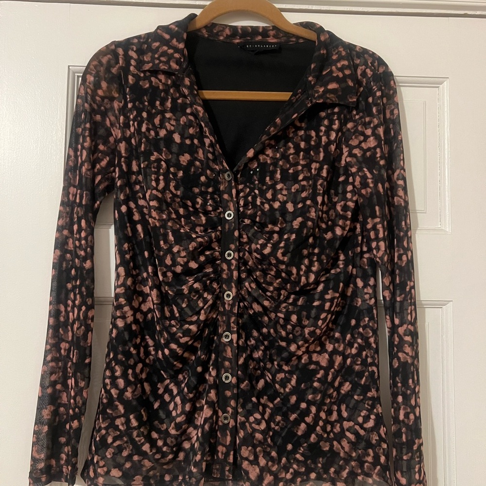 Jane and Delancey Black and Pink Patterned Button-Down Shirt